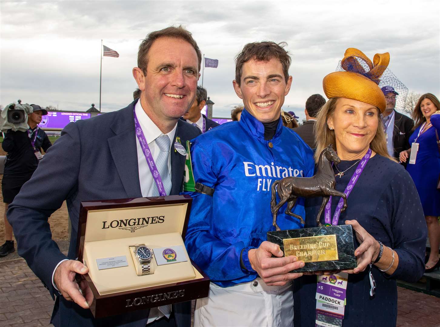 Charlie Appleby and James Doyle celebrate Rebel Romance's success at the 2022 Breeders' Cup. Picture: Bill Denver/Eclipse Sportswire