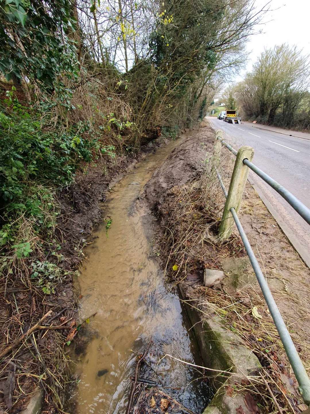 Flooded ditch alongside Barking Road, Needham Market. Picture: Submitted