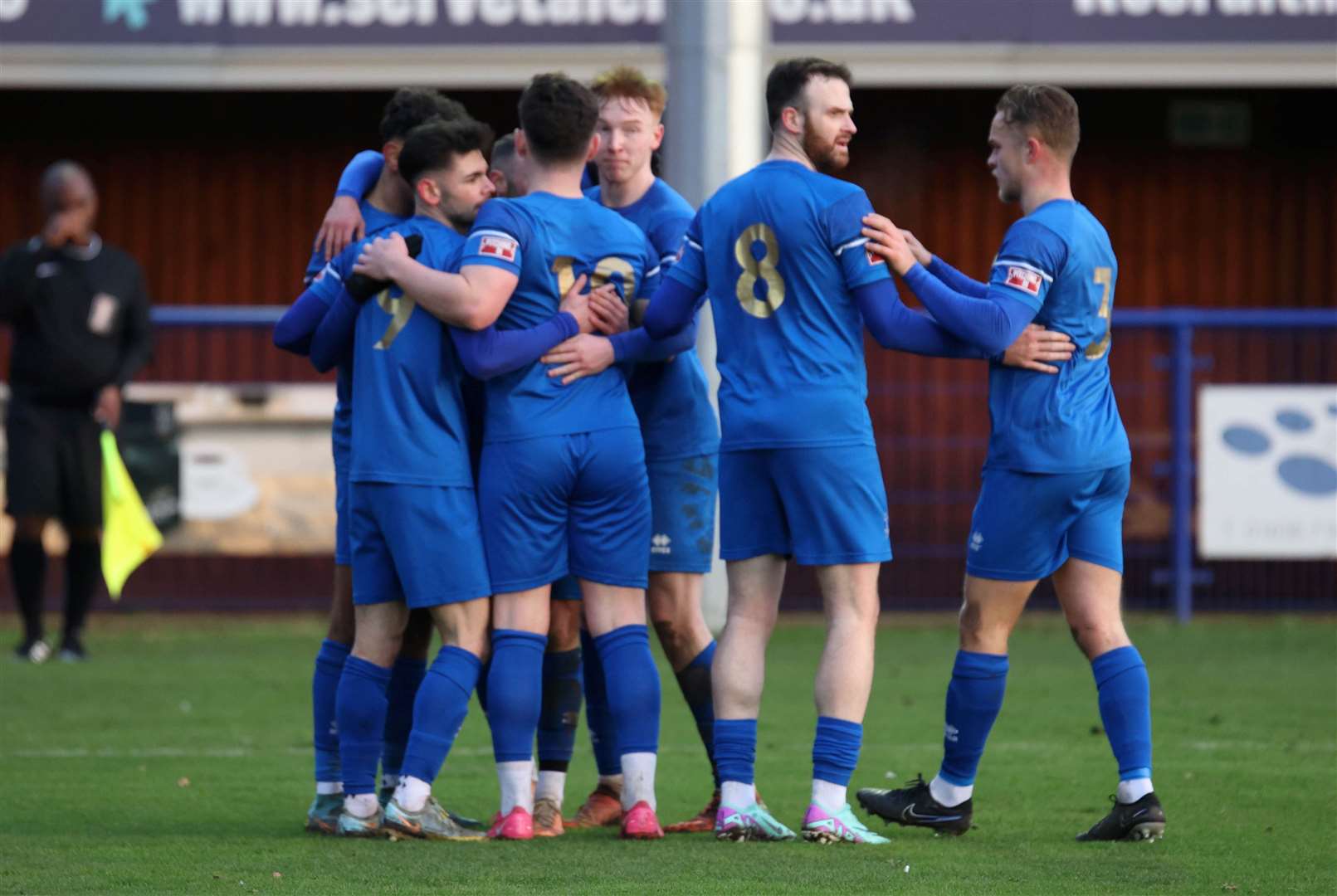 Bury Town players celebrate Max Maughn’s equalising goal in the first half on Saturday Picture: Richard Marsham