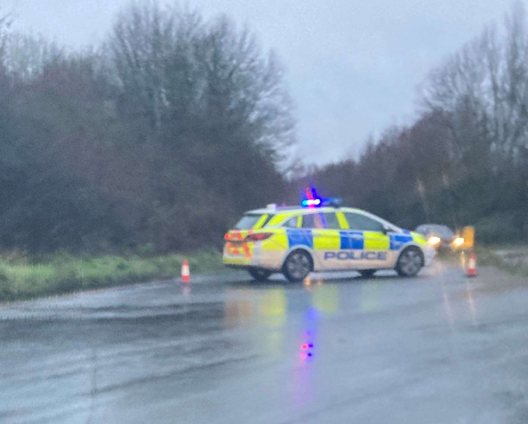 The A143 is closed at the Stuston Diss roundabout, near Eye. Picture submitted