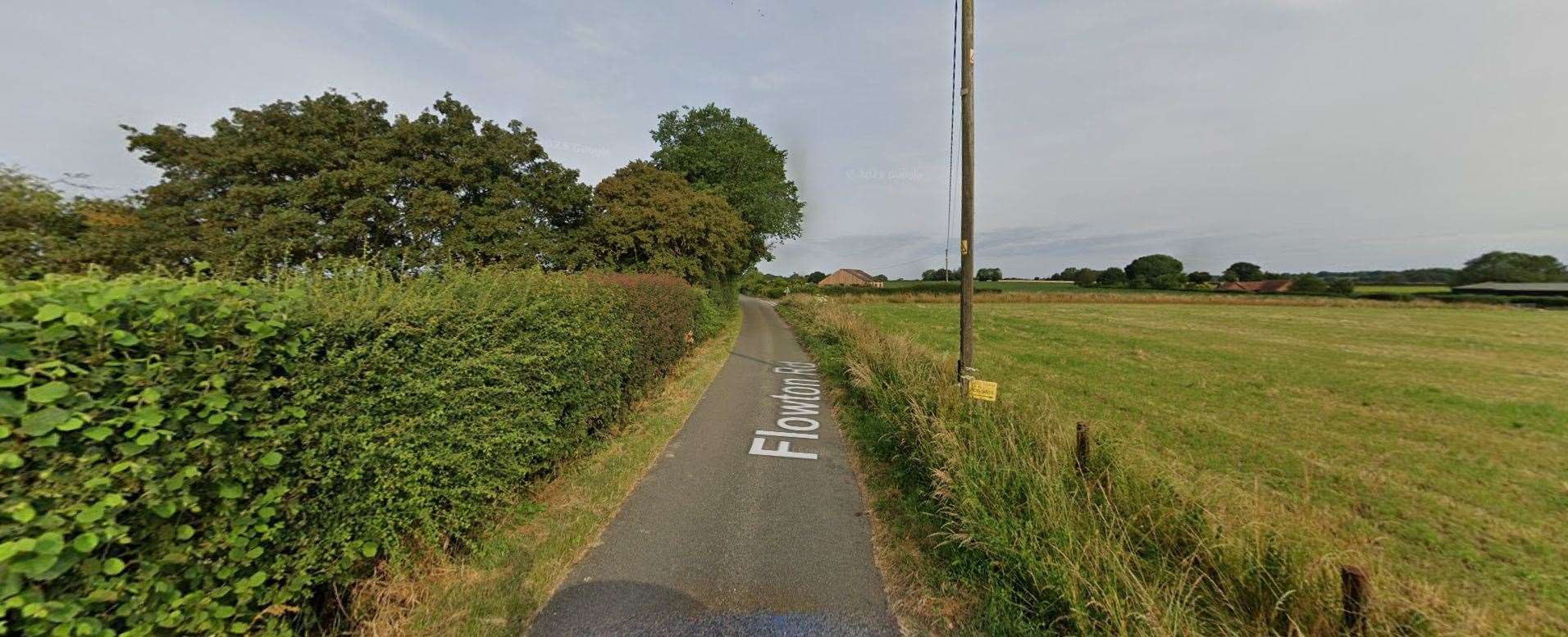 Flowton Road, on the A134 near Ipswich, where a driver was rescued by Suffolk Fire and Rescue after becoming stuck in floodwater. Picture: Google Maps