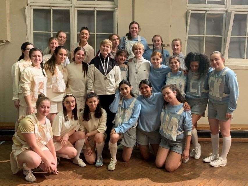 Catherine with all the cast of the film after the netball scenes. Picture: Helene Sifre