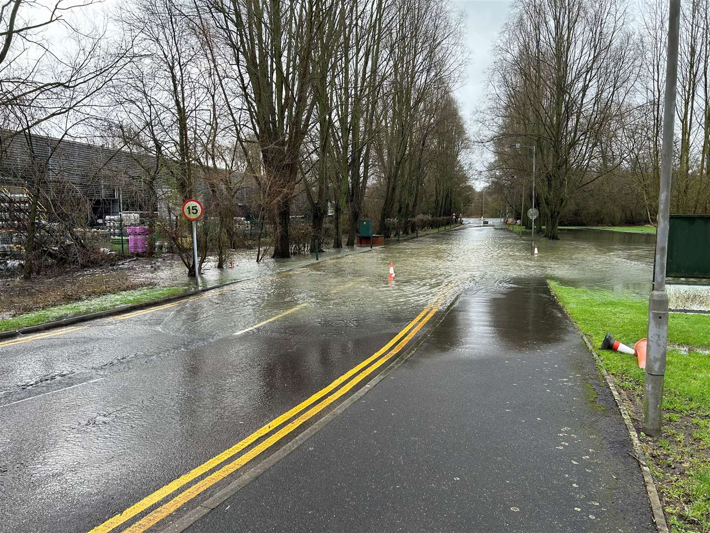 The flooded car park entrance off Cullum Road in Bury St Edmunds. Picture: Sam Harrison