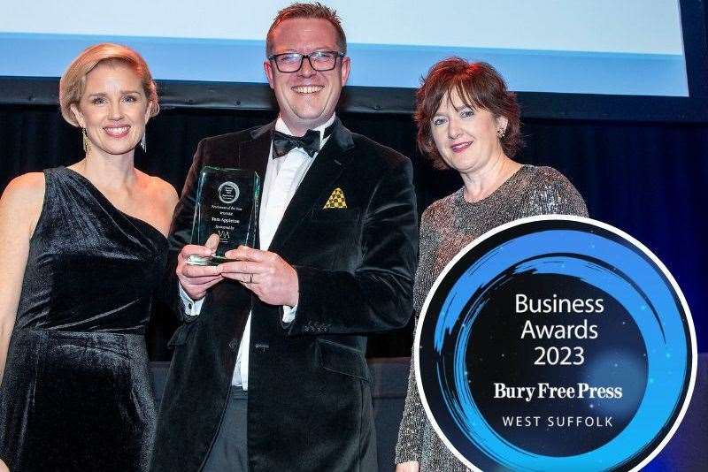 Tom Appleton, receiving his Freelancer of the Year 2023 award at the Bury Free Press West Suffolk Business Awards