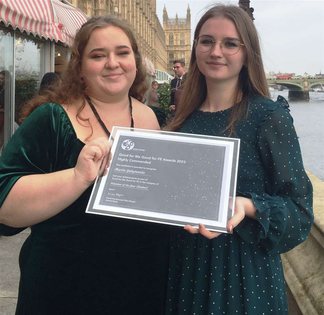 Mariia Yakymenko with her personal progress tutor Anna Iancu at the House of Lords. Picture: Eastern Education Group
