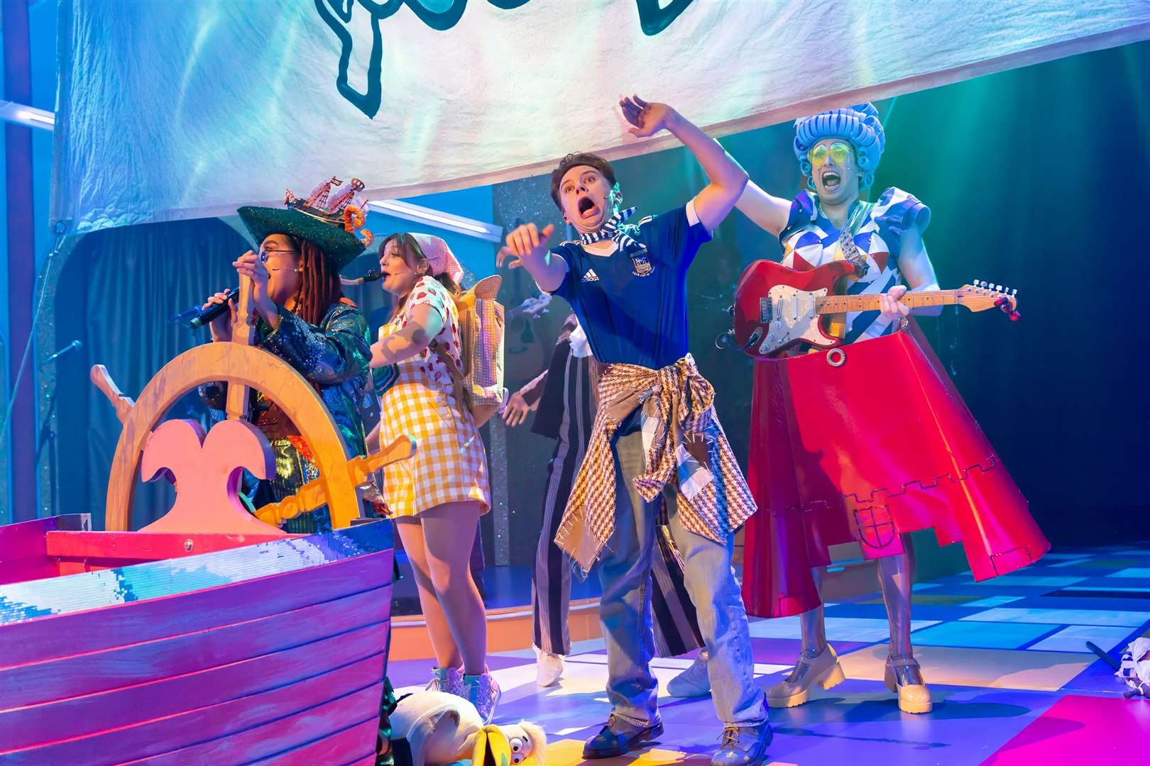 L-R: Janna May, Elizabeth Rowe, Luke Thornton and Max Kinder in the New Wolsey Rock 'N' Roll Panto. Picture: Mike Kwasniak