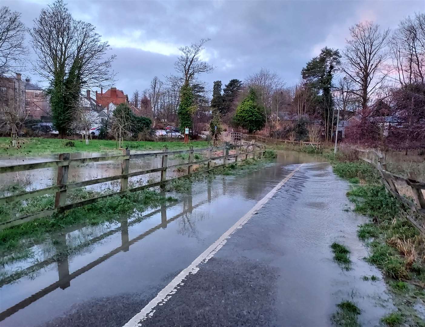 Kevelaer Way, at the back of the Great Churchyard and near the Abbey Gardens, is flooded. Picture: Mariam Ghaemi