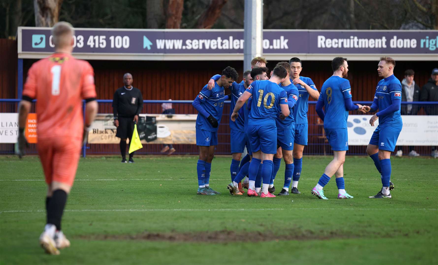 Bury Town players come together to celebrate Max Maughn’s (far left) goal in the first half Picture: Richard Marsham