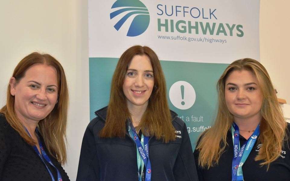 Emma Bridges and colleagues from Milestone, who work with Suffolk Highways, were talking to students about sustainable careers. Picture: Supplied by Eastern Education Group