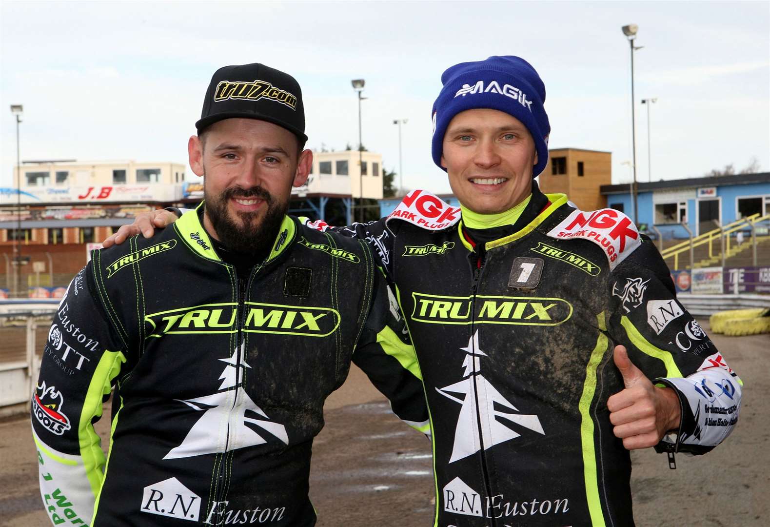 Witches skipper, Danny King, left and Emil Sayfutdinov, are through to the Premiership play-off final next week after a thrilling win at Belle Vue. Picture: Phil Hilton