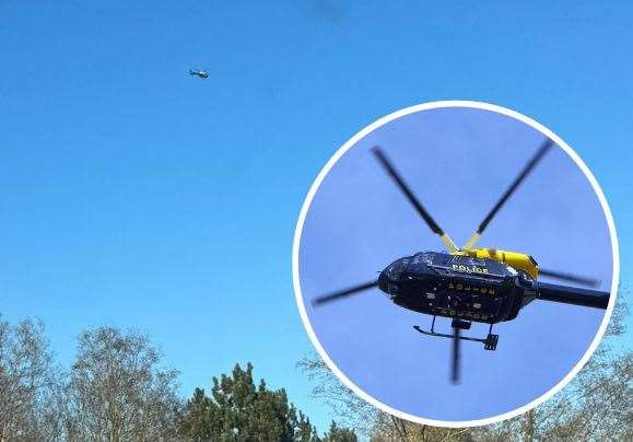 The police helicopter over Marham Park in Bury St Edmunds - submitted picture taken from Mildenhall Road Estate and inset istock
