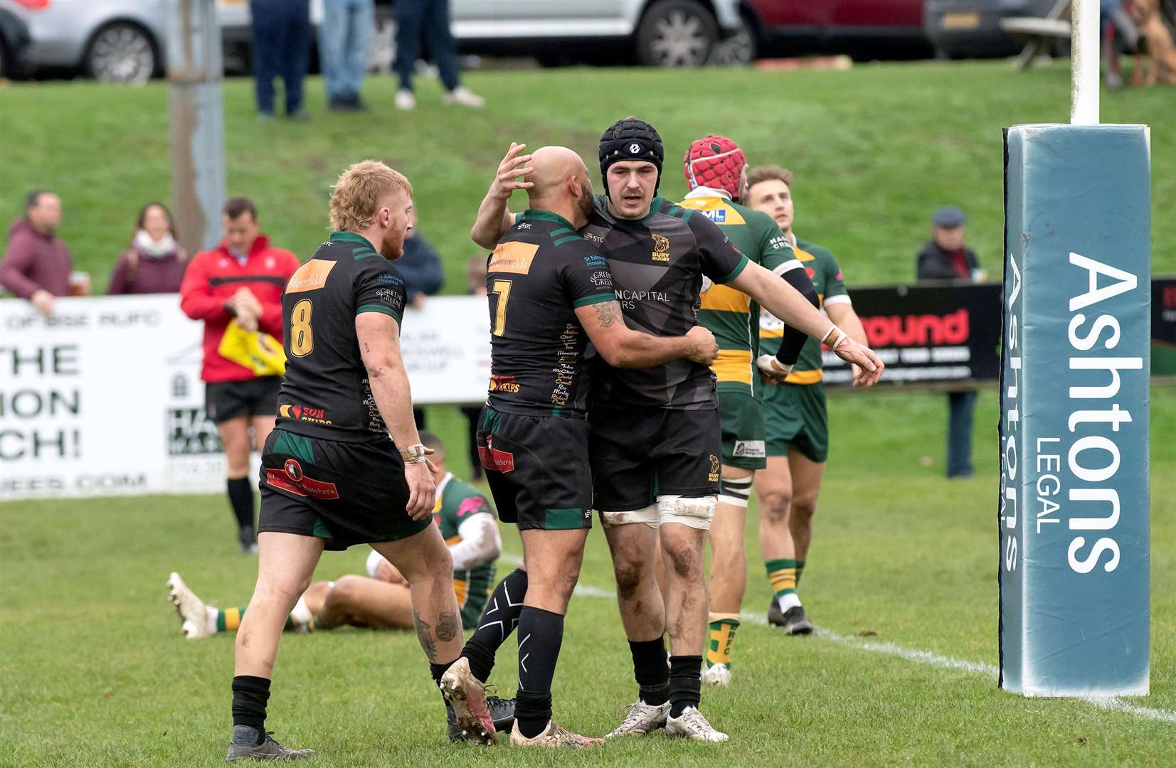 George Grigg-Pettitt (right) congratulates Shaq Meyers on his opening try Picture: Mecha Morton