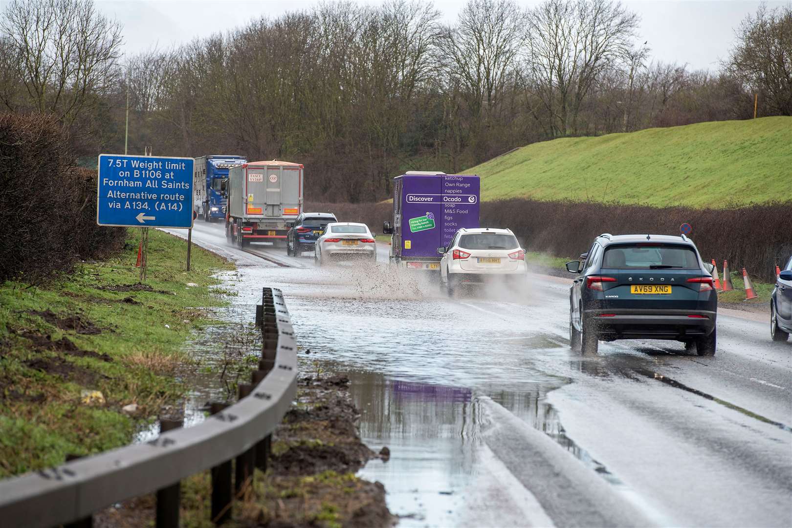 Compiegne Way in Bury St Edmunds is flooded again. Picture: Mark Westley