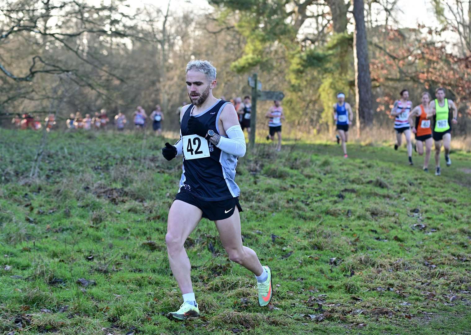 Haverhill Running Club member Sam Boreham in the Senior Men's race at the 2023 Suffolk Cross-Country Championships at Nowton Park in Bury St Edmunds. Picture: Phil Donlan