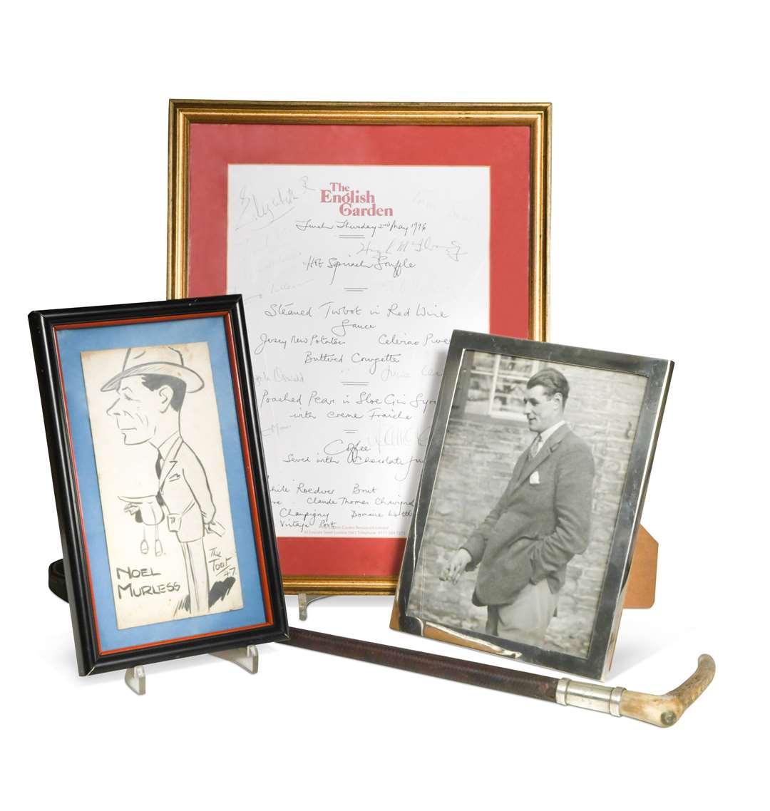 Lot 630, which includes a riding crop with an engraved silver collar and a signed menu from The English Garden from Thursday 2nd May 1996, signed by H.M. Queen Elizabeth II. Picture: Cheffins
