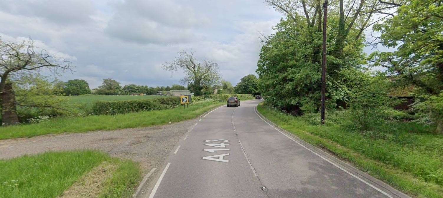 Police were alerted by the ambulance service to the incident on the A143 in Stradishall, between Bury St Edmunds and Haverhill, just before 8.20am. Picture: Google