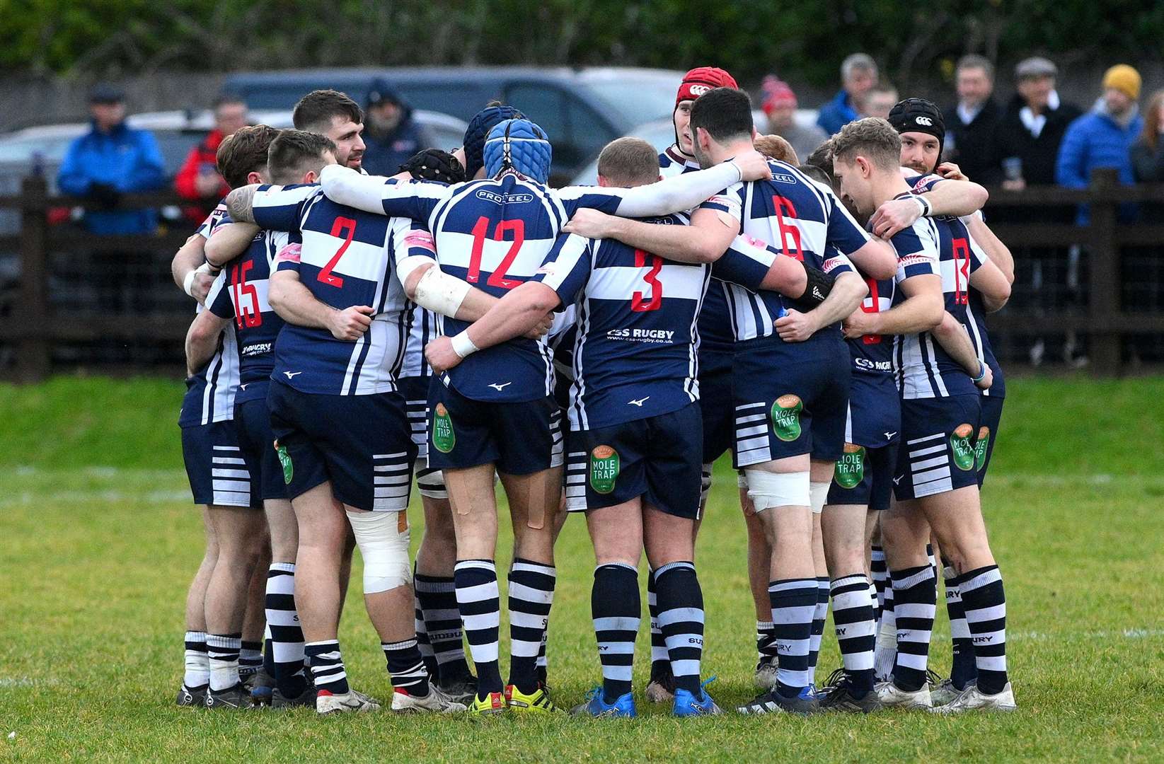 Sudbury’s players go into a huddle ahead of beating Colchester on Saturday Picture: Mecha Morton