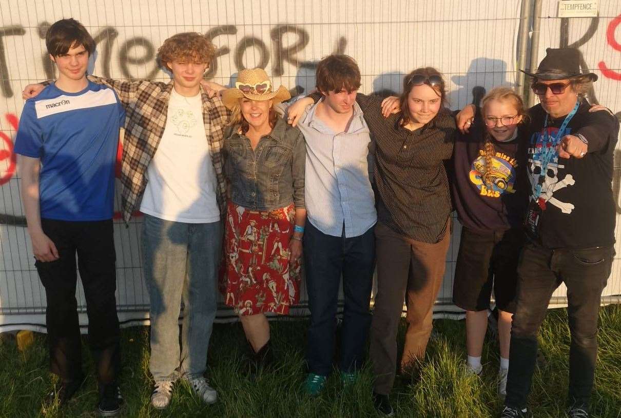 The Daze performed their final gig at Strawberry Fair. L-R Chris, Albert, Toby, Flo and Sybbie, with Linzi (3rd L) and White (R).