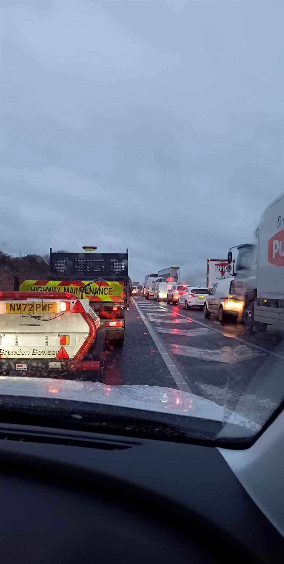 The A14 between junction 50, near Stowmarket, and junction 51, Needham Market, has been closed in both directions. Picture: Phil Ferret Joseph