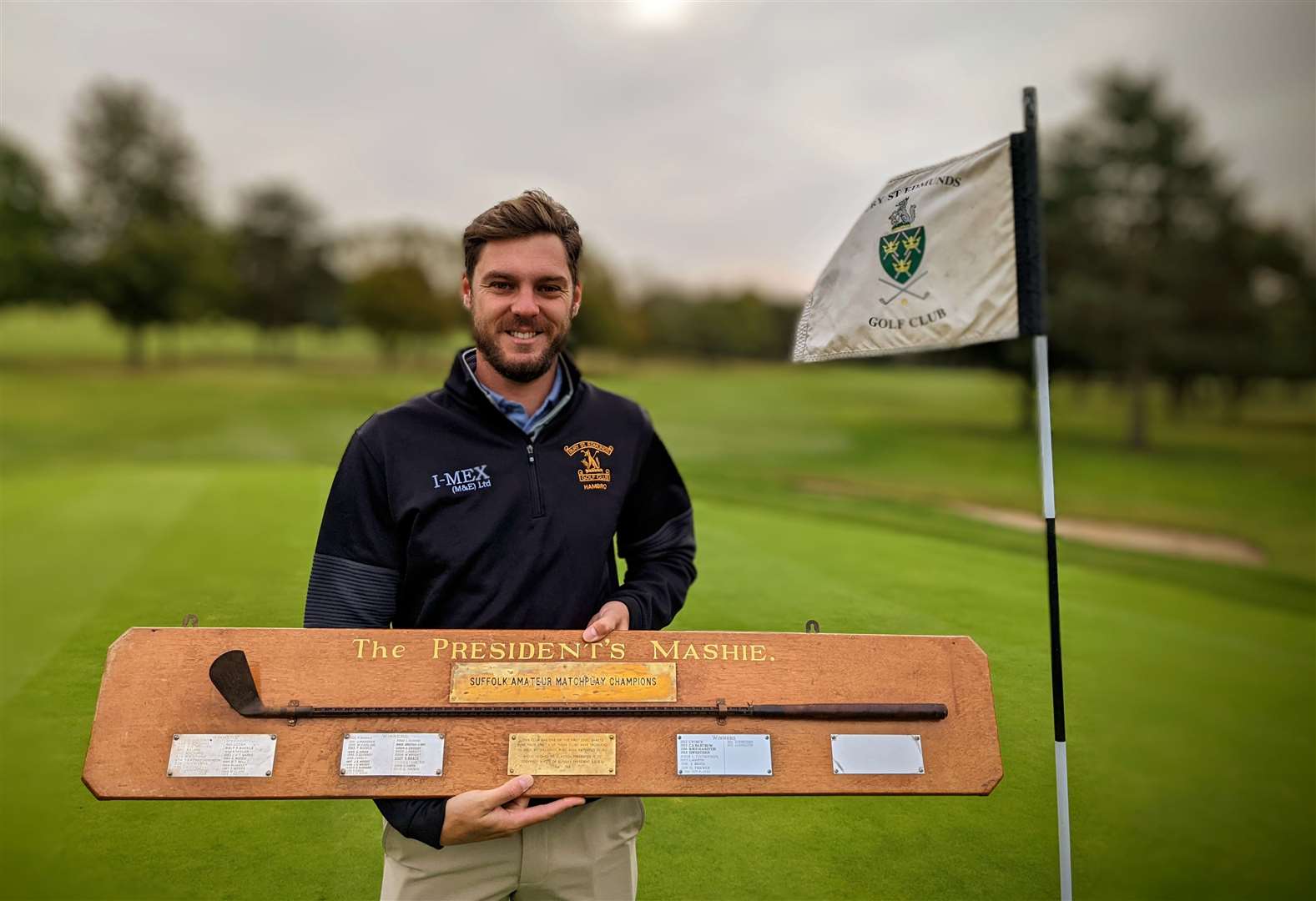 Bury St Edmunds GC's Sam Renville with The President's Mashie at the Suffolk Amateur Matchplay Championships at Stowmarket GC Picture: Simon Byford