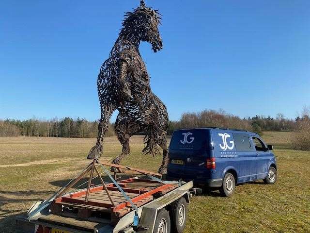 The sculpture is in the process of being moved. Credit: JG Sculpture