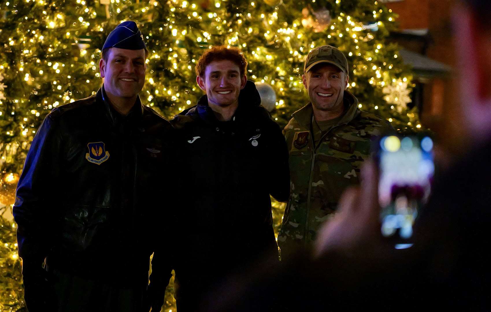The Canary also got the chance to meet families and service personnel on the base during the Christmas lights switch-on. Picture: RAF Mildenhall