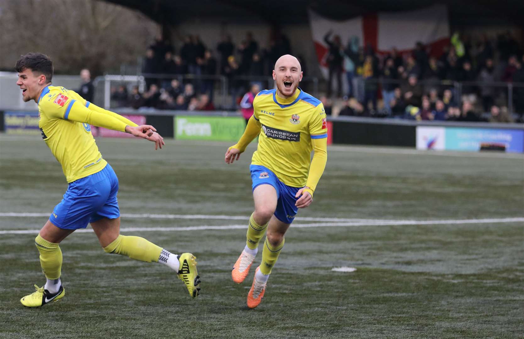 Adam Mills celebrates his stunning first-half strike which secured a New Year’s Day victory for AFC Sudbury against Needham Market Picture: Steve Screech/AFC Sudbury