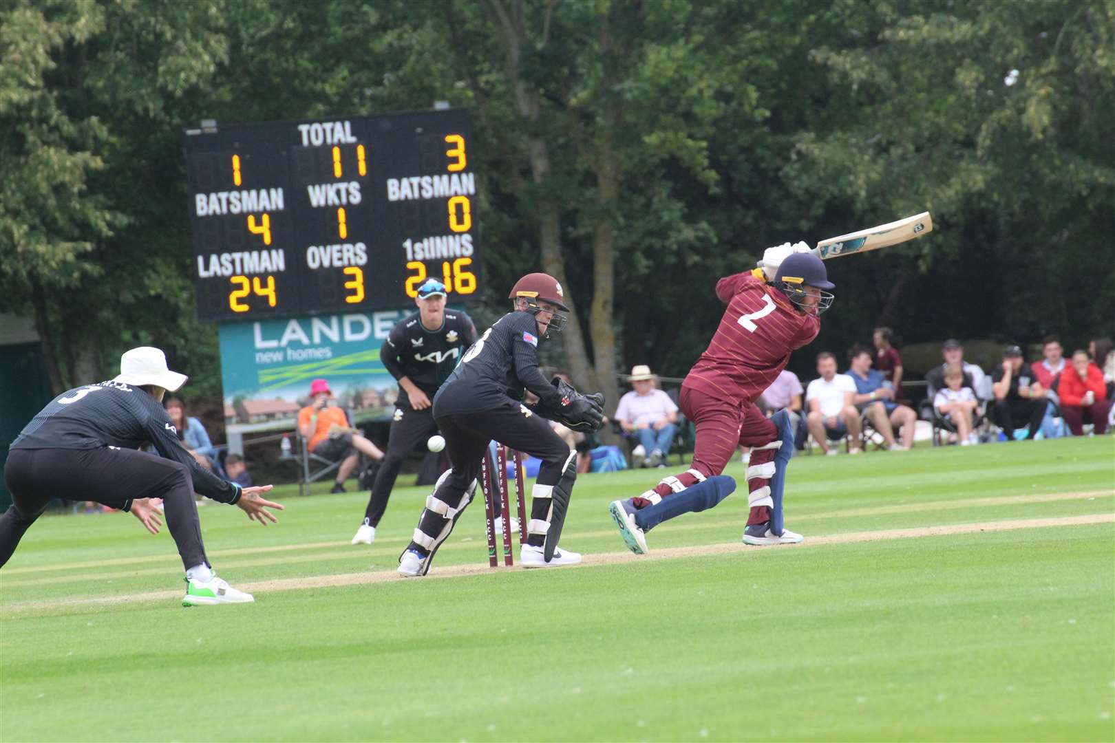 Suffolk’s Jack Beaumont pictured batting in this year’s NCCA Showcase fixture versus Surrey at Woolpit Picture: Nick Garnham