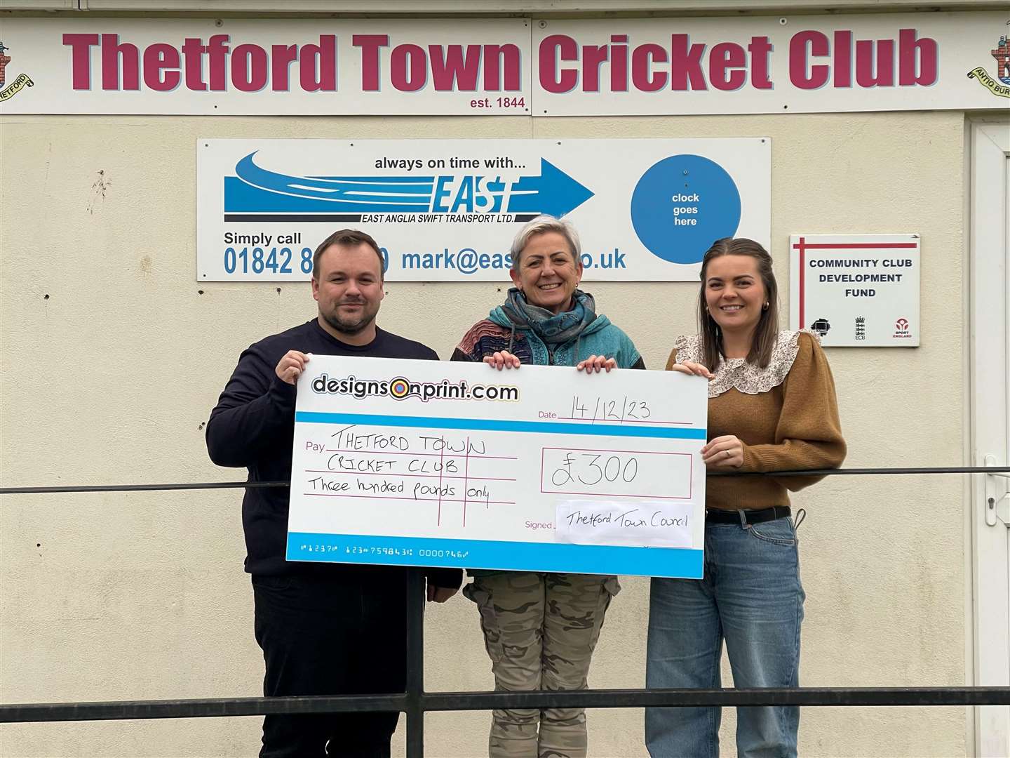 Councillor Terry Jermy with Toni Leese and Christina Conroy of Thetford Town Cricket Club. Picture: Thetford Town Council