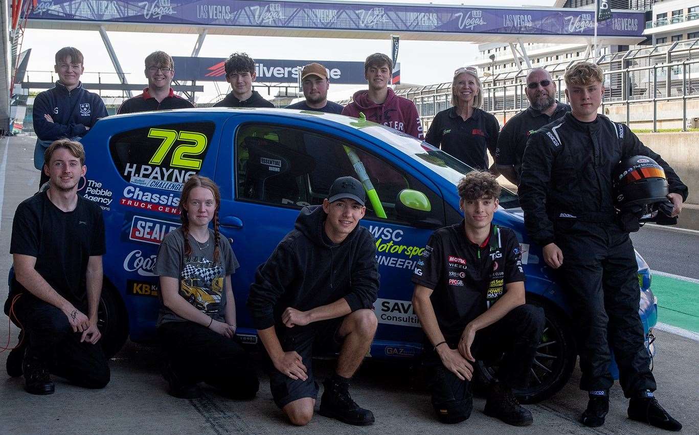 The West Suffolk College team and driver Haydn Payne. Picture: Samuel Martin @aston.studios.uk