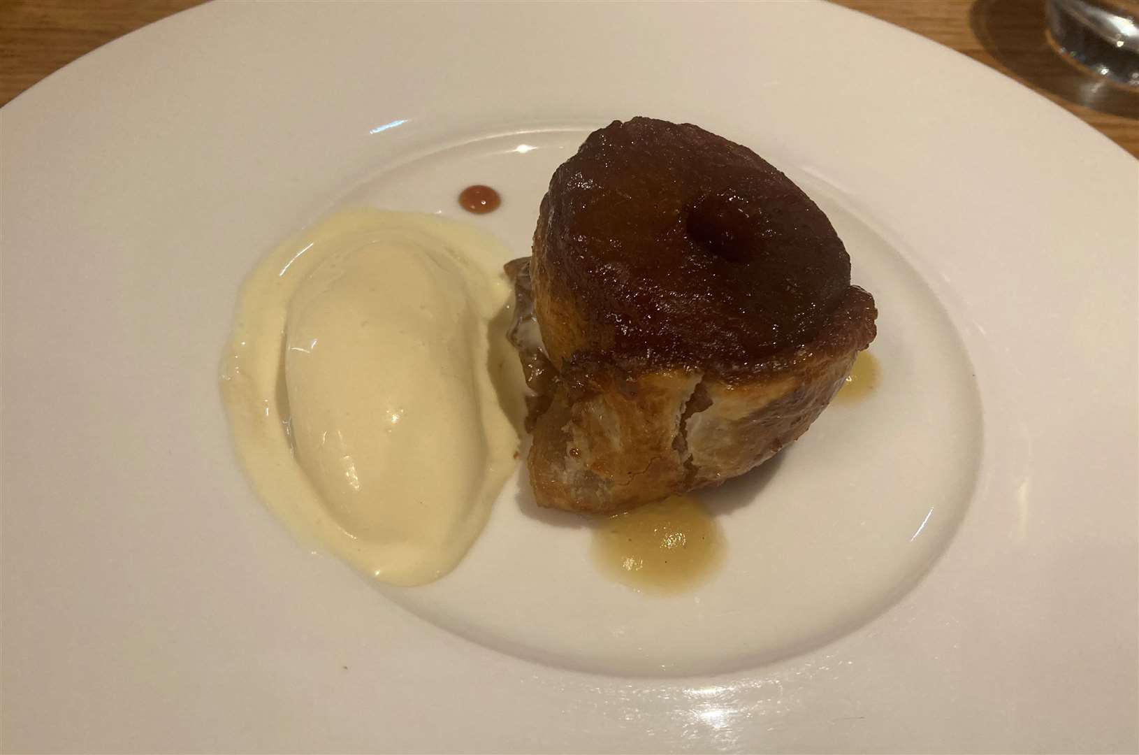 The exceptional apple tartan, hazel and walnut praline with bay leaf ice cream. Picture: Kev Hurst