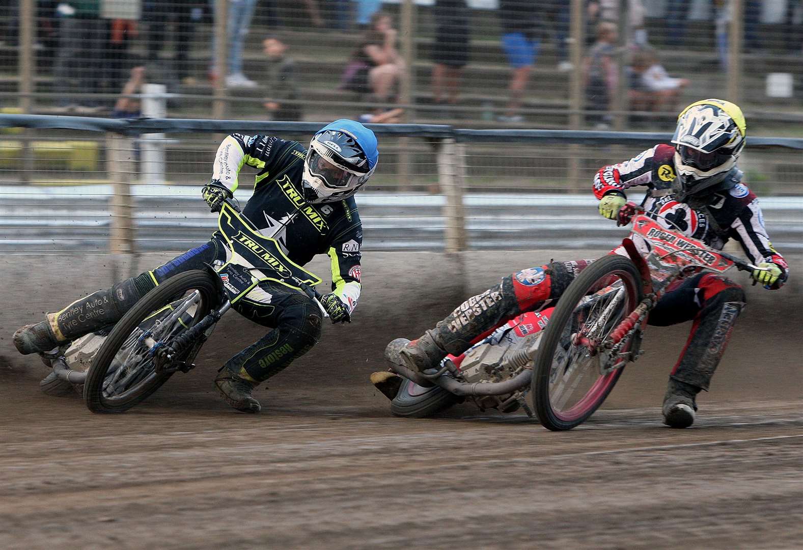 Ipswich’s Danyon Hume leads Belle Vue’s Connor Bailey at Foxhall last week. Picture: Phil Hilton