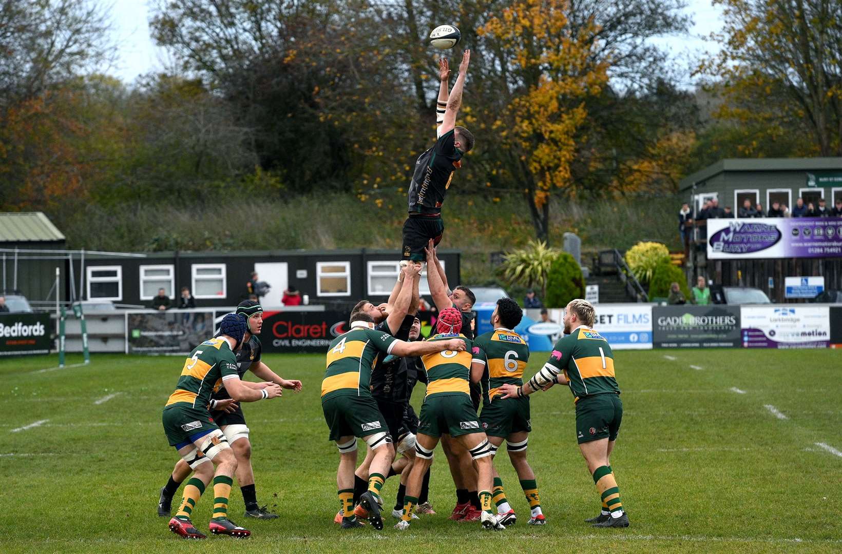 Bury captain Matt Bursey claims a high lineout ahead of later having to leave the field with a first-half injury Picture: Mecha Morton