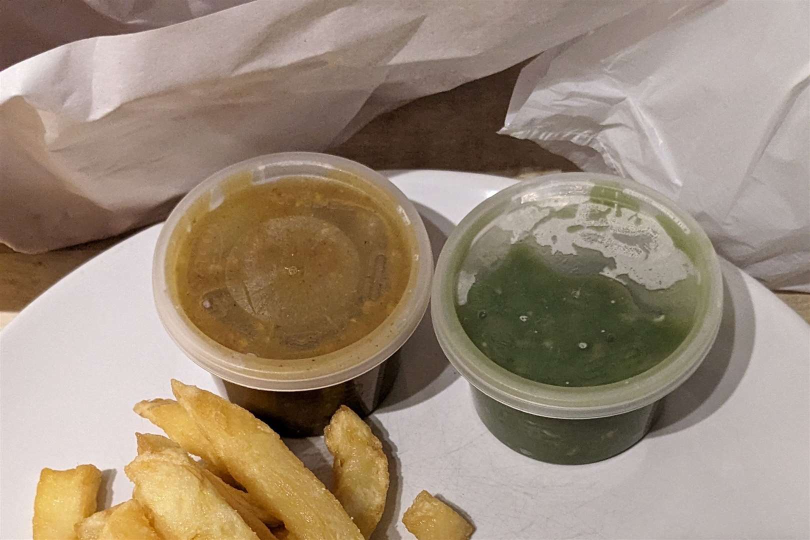We tried the curry sauce and mushy peas - just like Ed Sheeran. Picture: Suffolk News