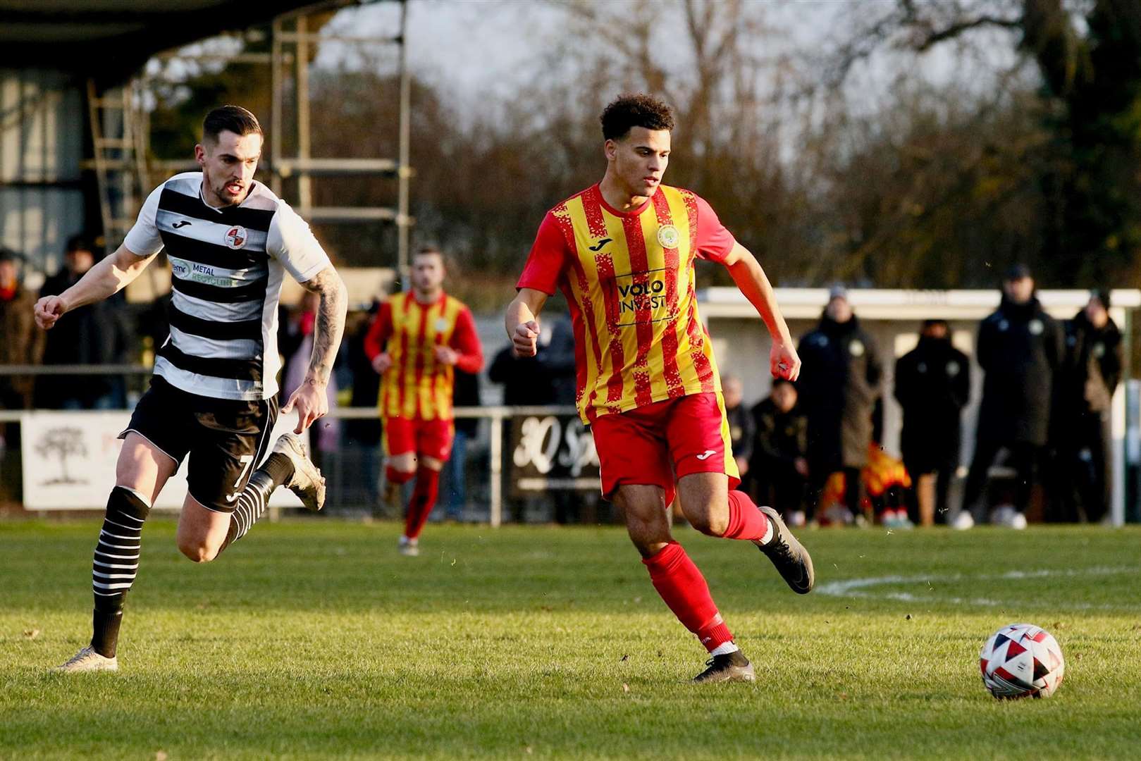 Ethan Garcia looks to build an attack for Walsham-le-Willows against Tilbury Picture: Mark Bullimore
