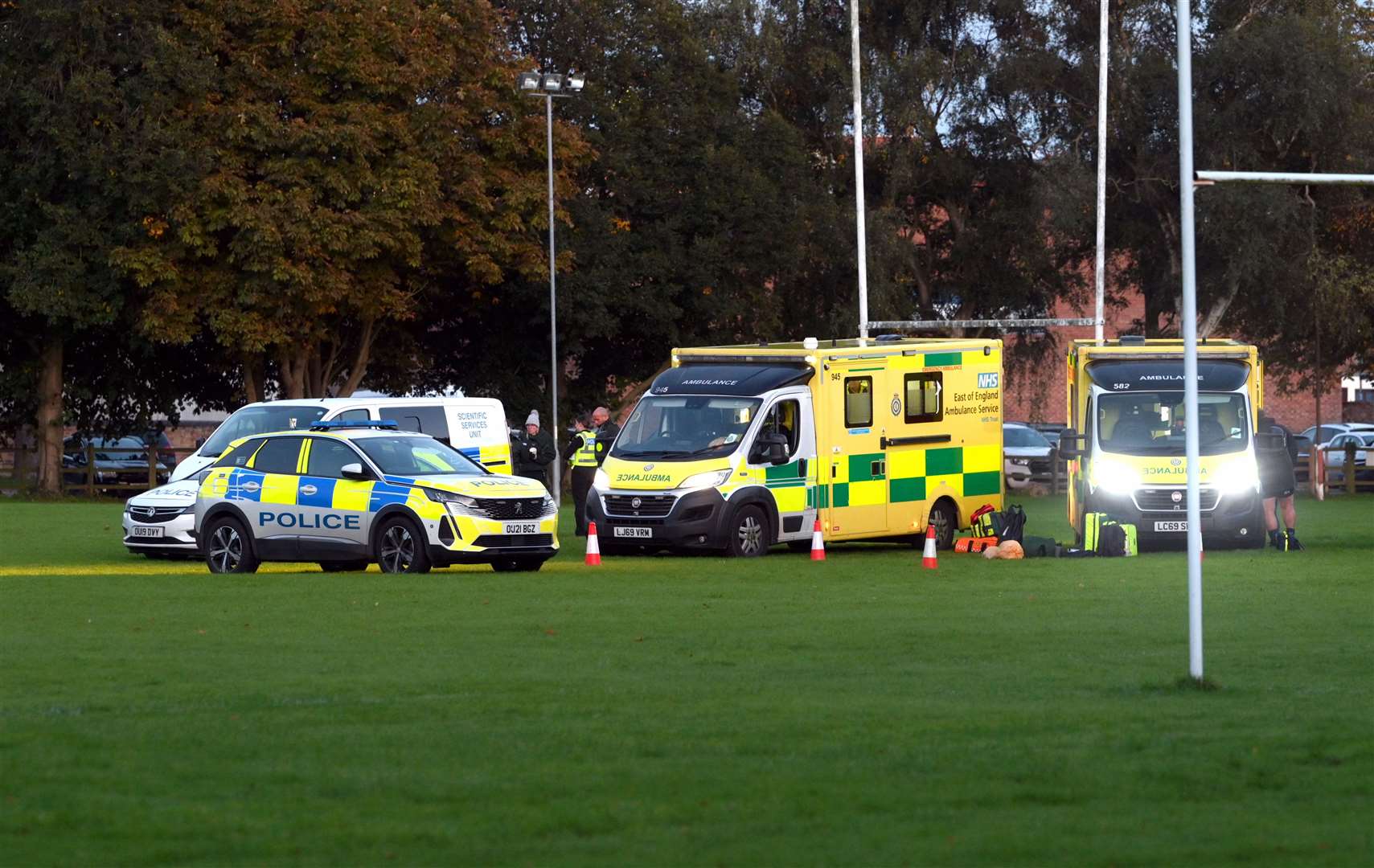 Police and ambulances at Wisbech Rugby Club yesterday