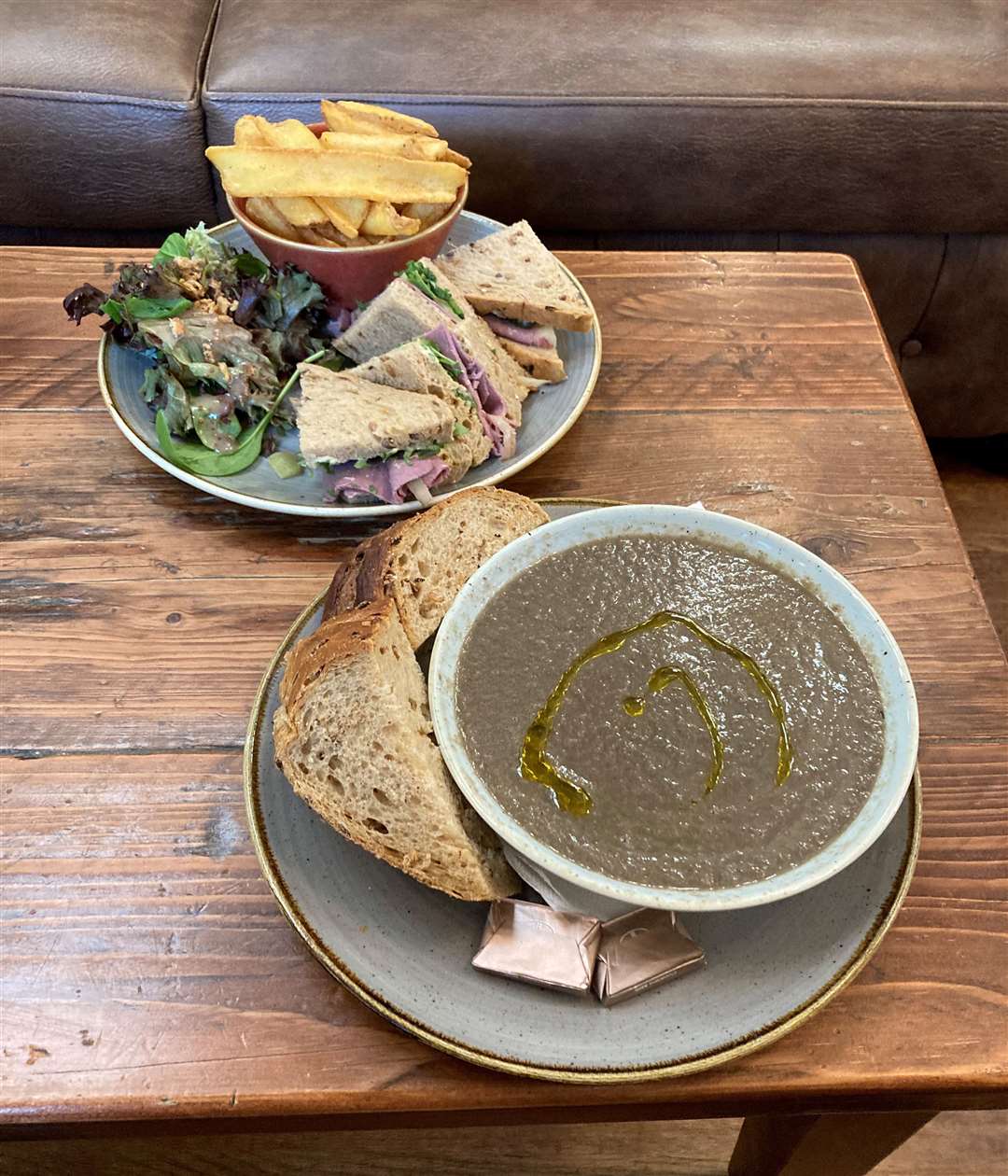 Garlic mushroom and rosemary soup with my slow roasted beef sandwich. Picture: Kev Hurst