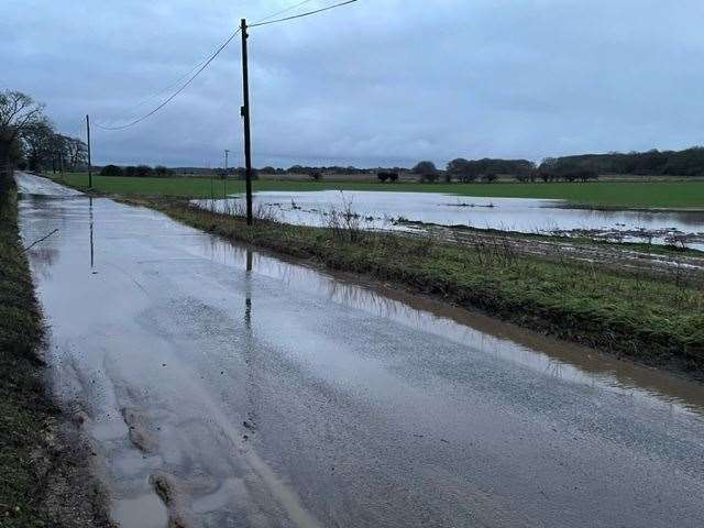 The flooding runs off from nearby fields, where water pools when there is heavy rain, and seeps into Mr Palmer’s Tuddenham St Mary property. Picture: Shaun Palmer