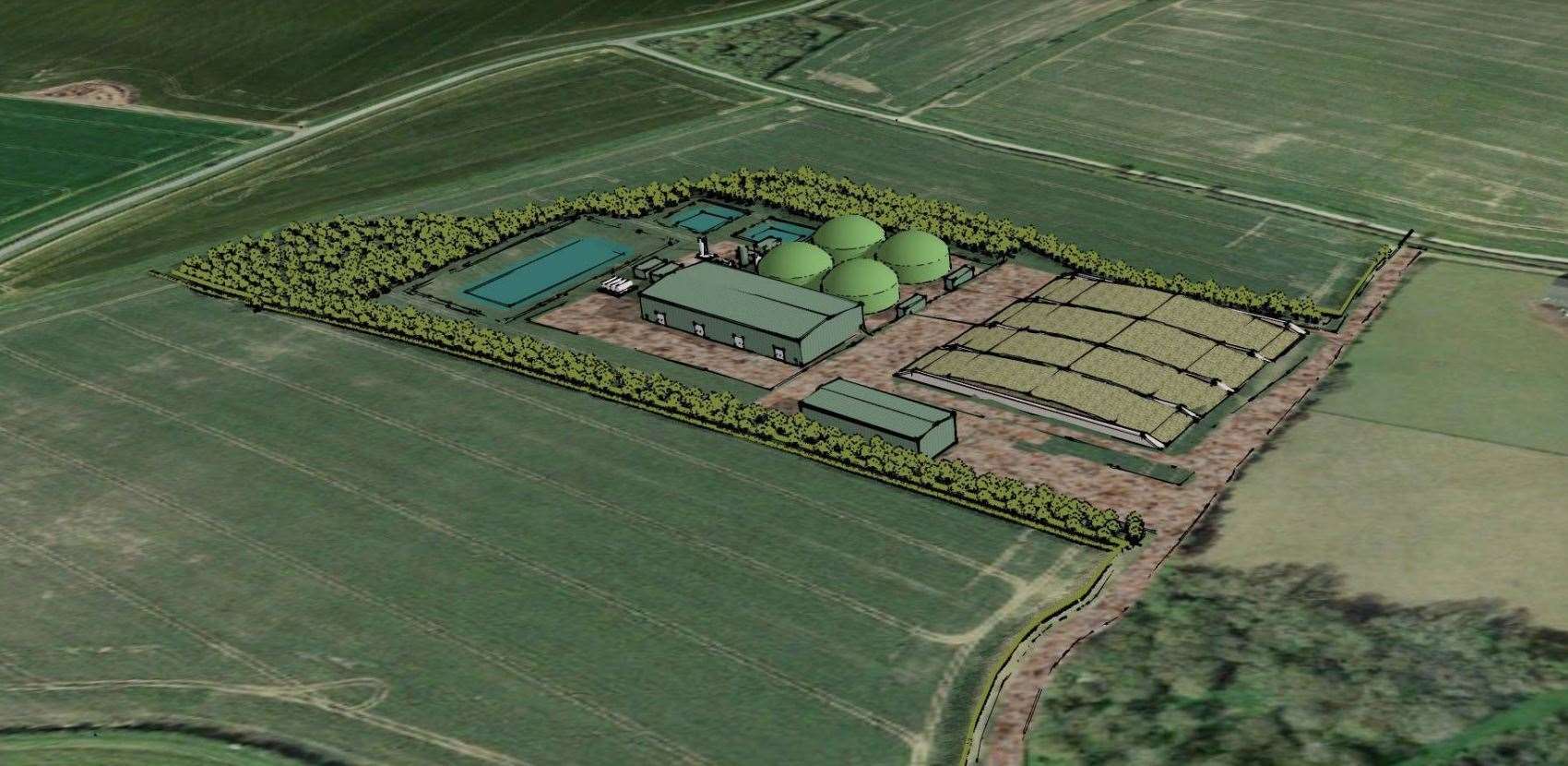 Illustrative image of the proposed anaerobic digestion plant at Streetly Hall Farm, West Wickham. Picture: Streetly