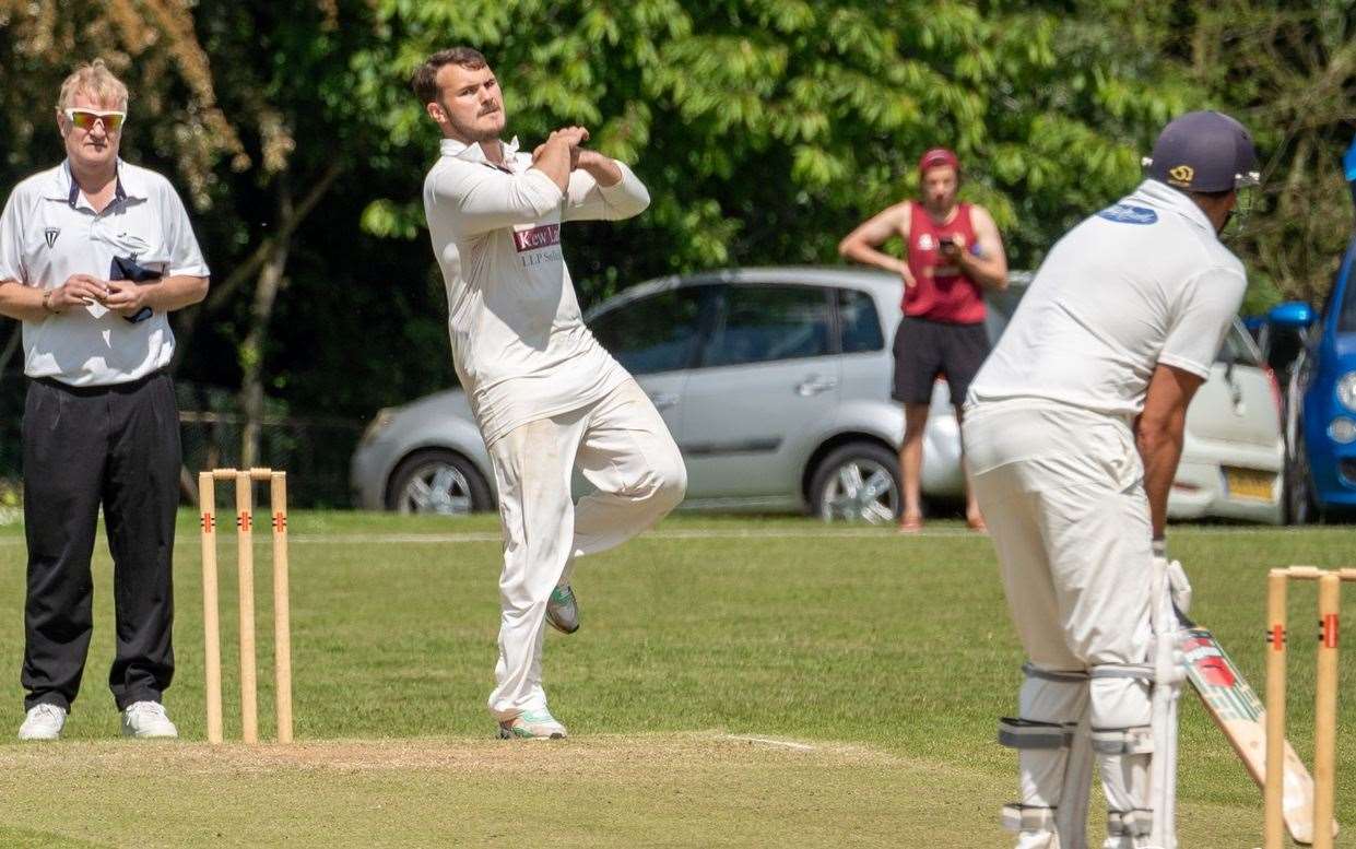 Josh King took an incredible five wickets for six runs in Halstead Cricket Club's play-off semi-final victory against Wisbech Picture: Roger Cuthbert