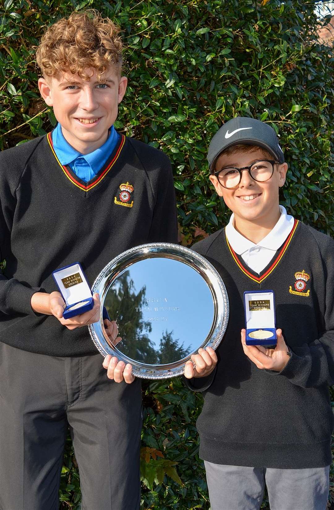 Jacob Severn and Rhys Whiting won The Suffolk Schools Golf Association Team Championships for King Edward VI School at Rushmere GC Picture: Gary Clarke