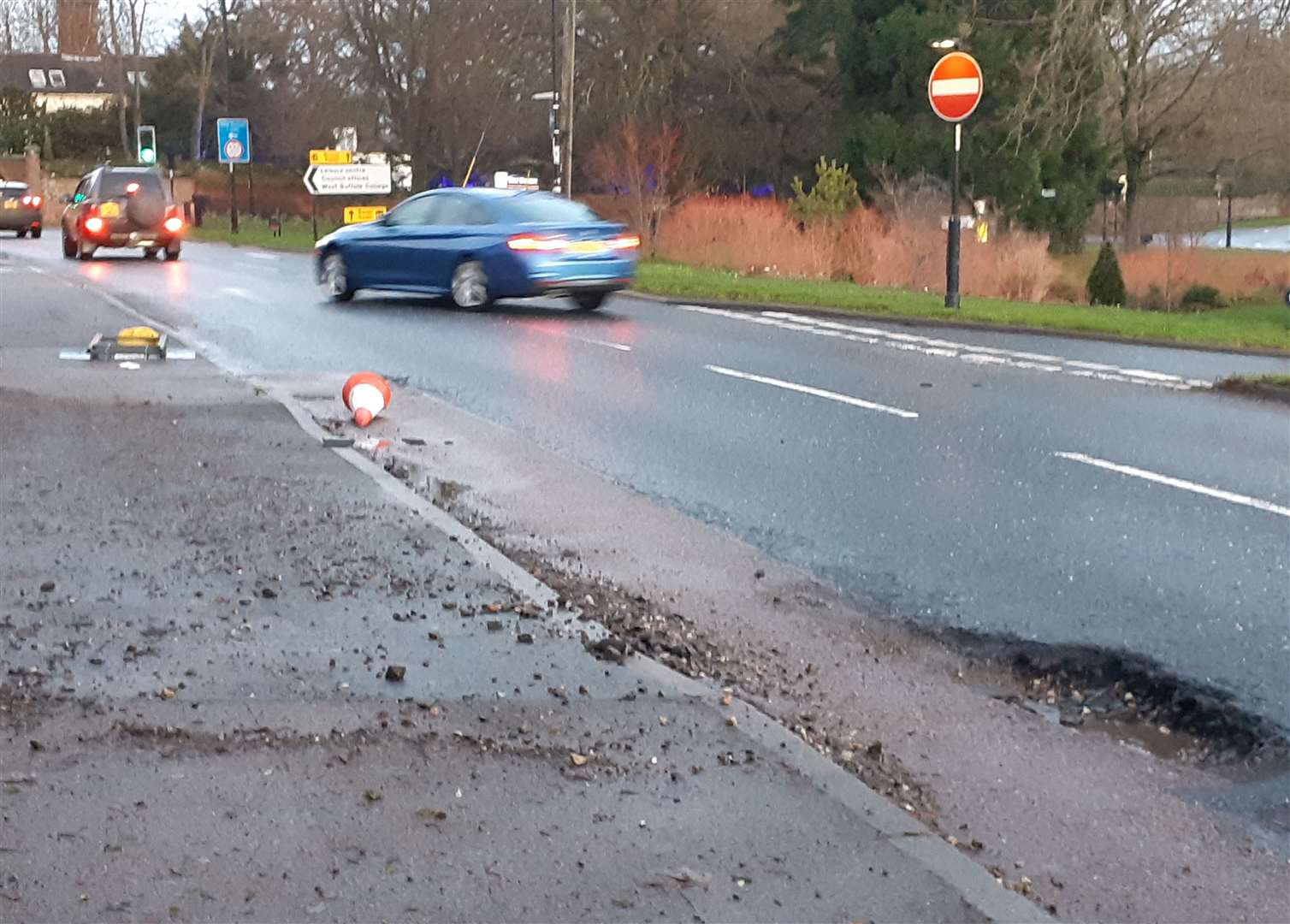Fornham Road, Bury St Edmunds, at the Tollgate Triangle. Residents say these potholes have since been filled. Picture: Paul Derrick