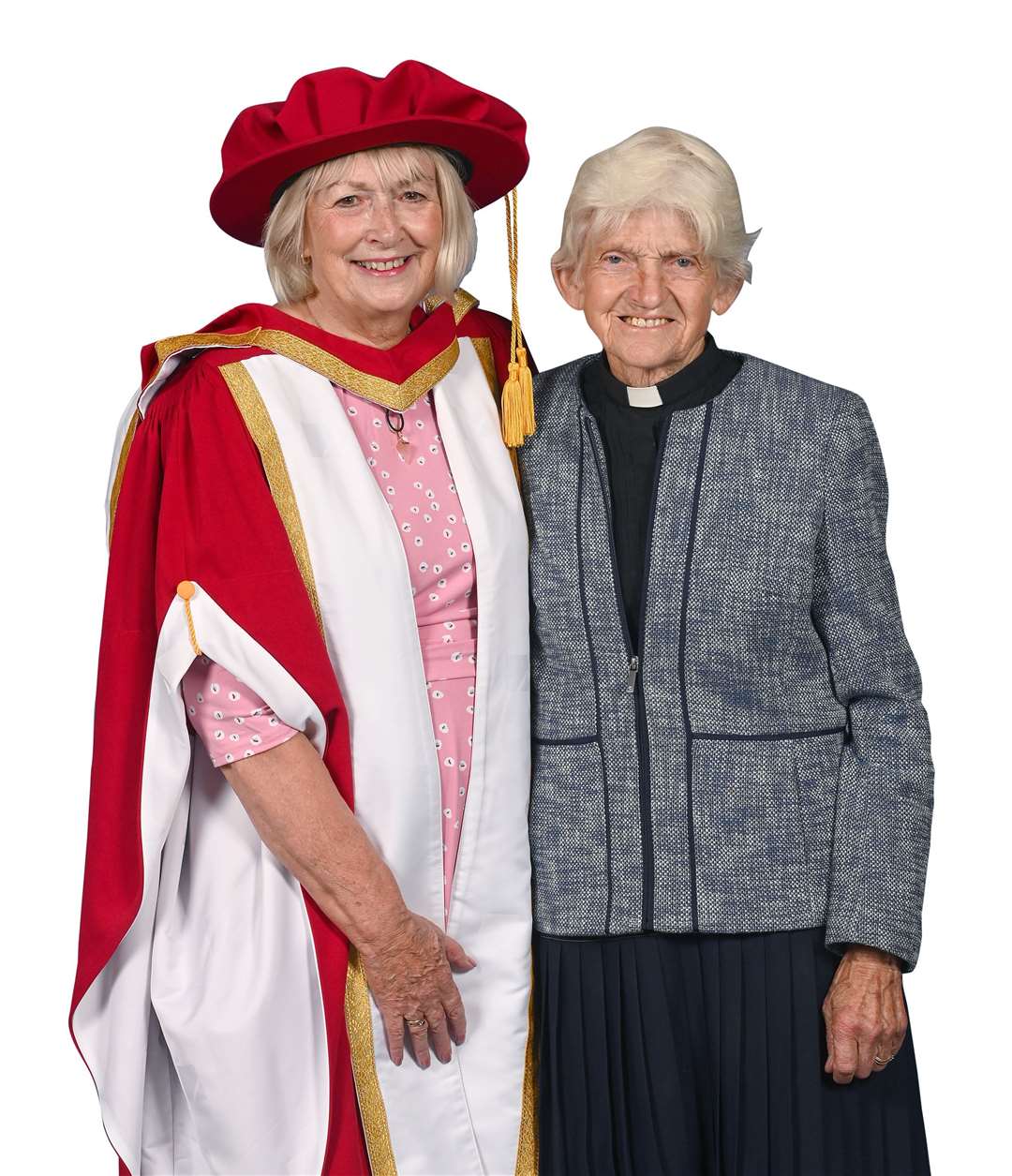 Rural Coffee Caravan CEO Ann Osborn with the charity's founder the Rev Canon Sally Fogden at the ceremony where Ann was awarded an honorary doctorate by the University of Suffolk.
